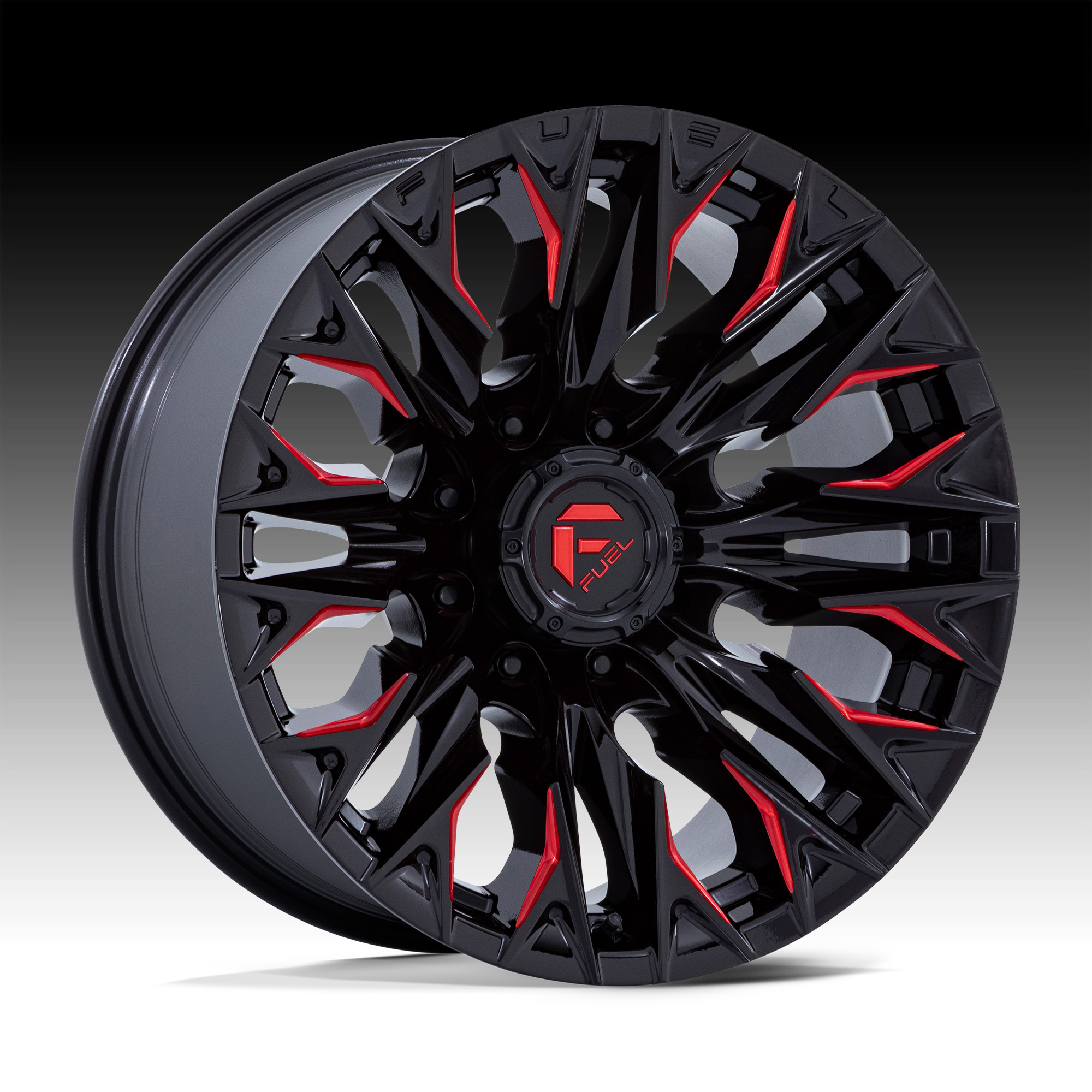 Fuel Flame D Black Milled Red Tint Custom Truck Wheels D